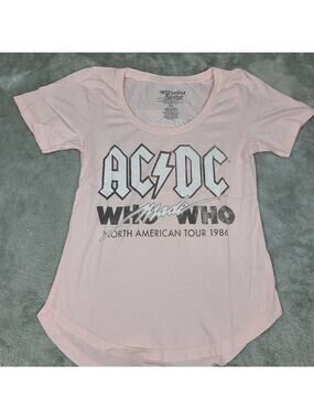 AC/DC Who Made Who Tour Scoop Neck Tee Recycle Karma T-Shirt Womens Shirt Sz XS